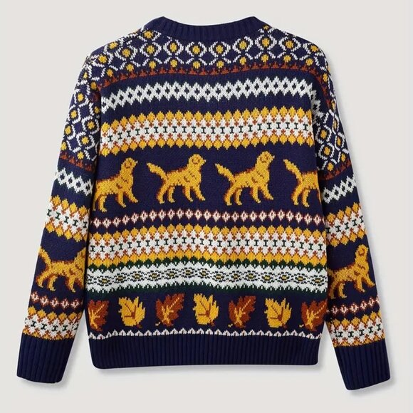 NEW Golden Autumn Sweater - Fall Golden Retriever Fair Isle Knit - KJP Blue - Picture 3 of 8